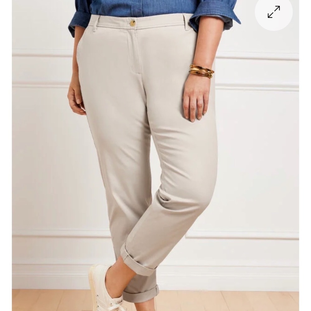 Talbots Relaxed Chino‎ Pants Women 14 Beige Ankle Length Cotton Blend